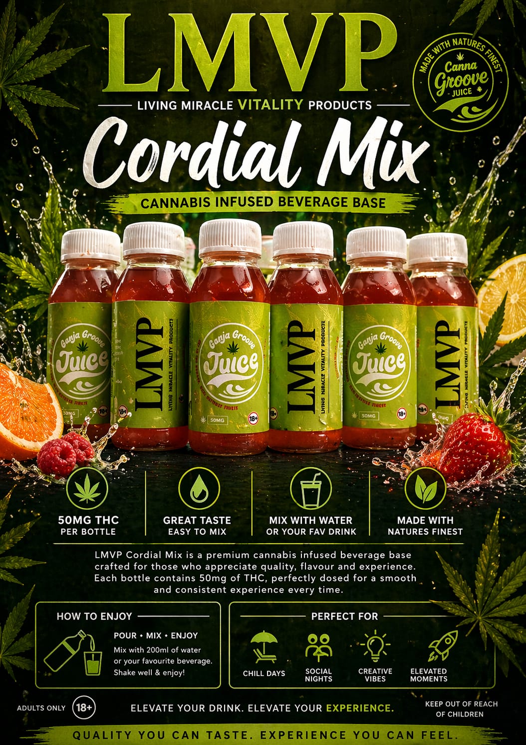 Ganja Groove Juice – 50MG Cordial Mix Cannabis Infused Beverage Base