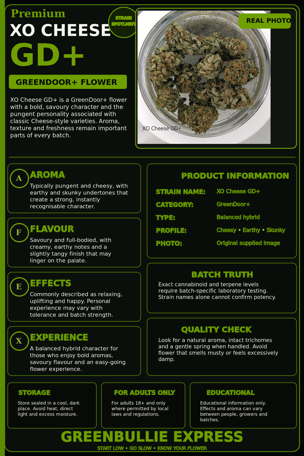 XO Cheese GD+ GreenDoor+ Flower | GreenBullie Express