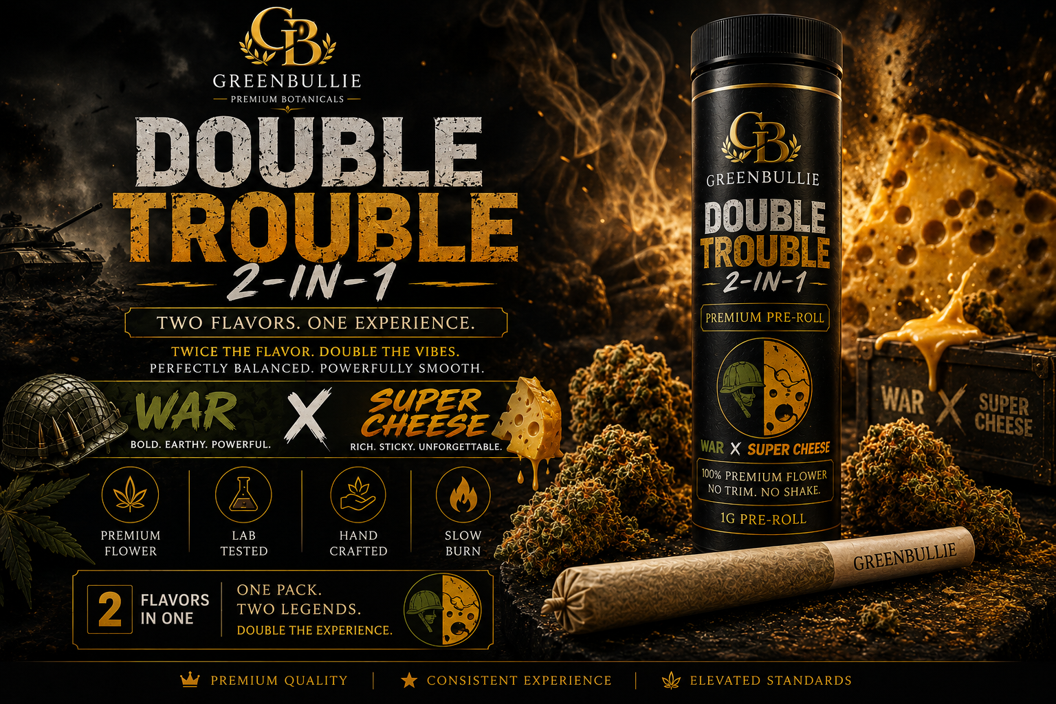 Double Trouble — 2-in-1 Pre-Roll (War × Super Cheese)|Greendoor/House Blend